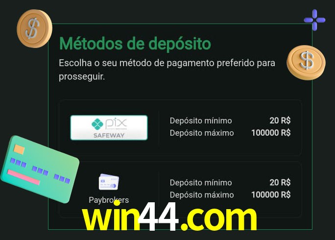 O cassino win44.com oferece uma grande variedade de métodos de pagamento